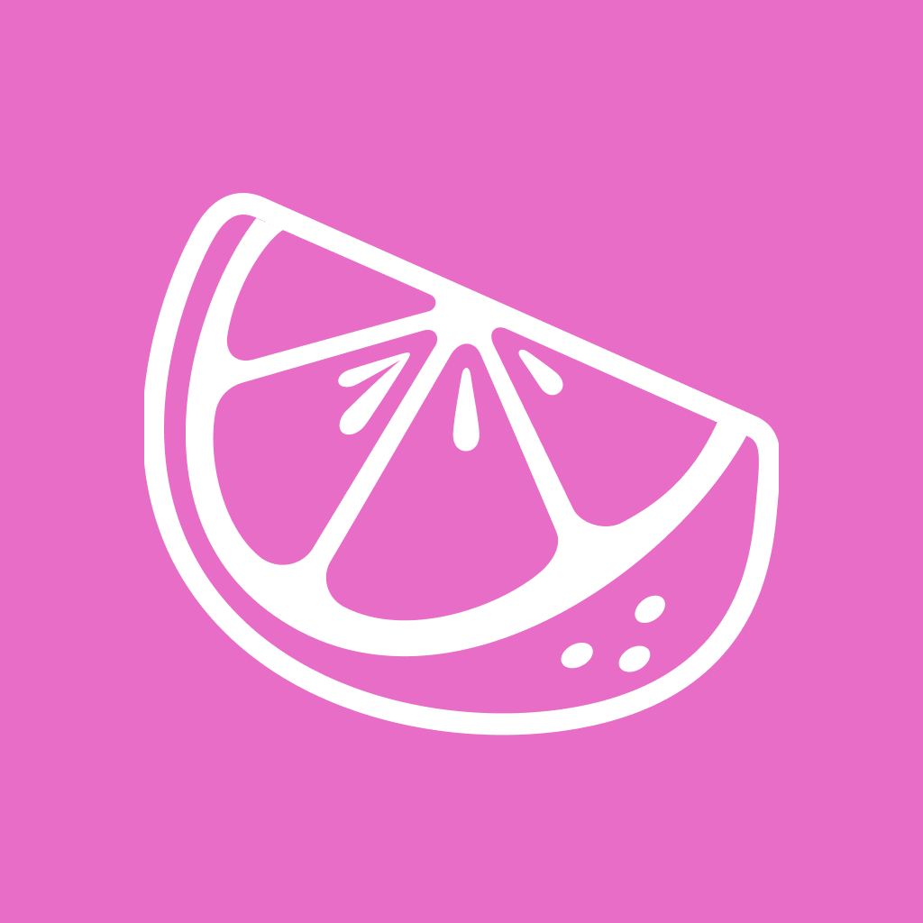 A vector drawing of a pink lime on a pink background. The line art is white.